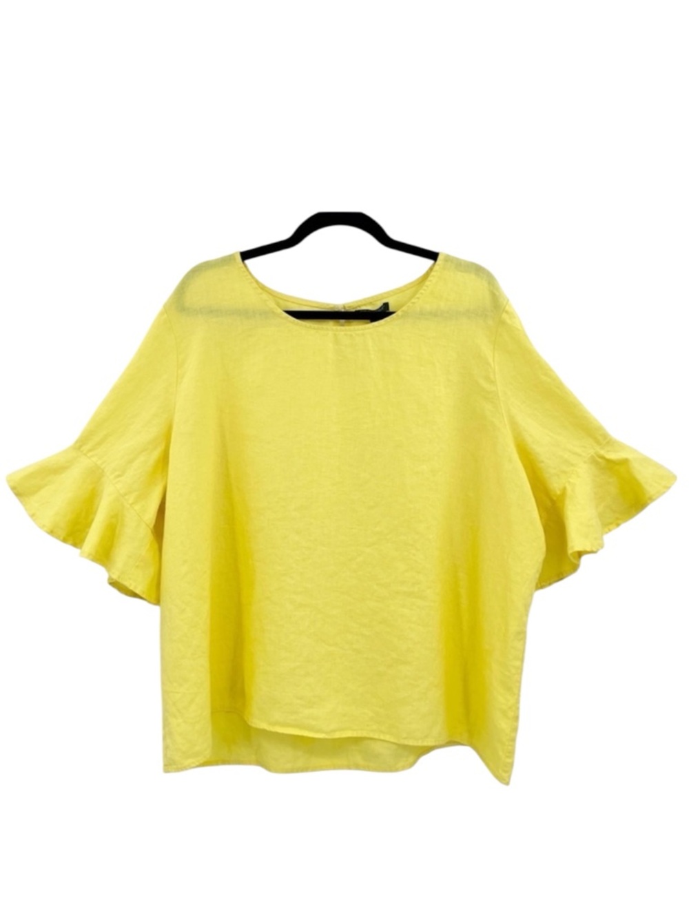 For Cynthia Woman Yellow 100% Linen Ruffle Sleeve Blouse Top Plus Size 1X